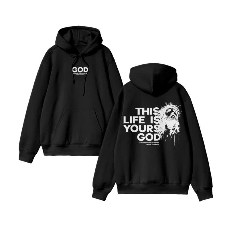 Unisex 100% Cotton This Life Is Yours God Design Print Hoodie - Black - US16-18(2XL) - image 2