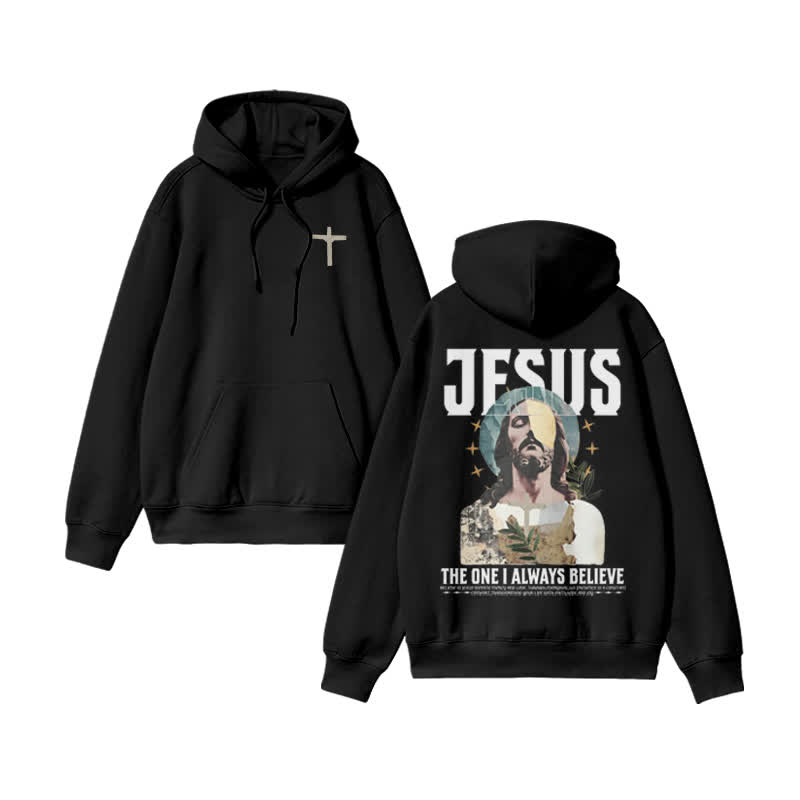 Unisex 100% Cotton Always Believe Jesus Design Print Hoodie - Black - US16-18(2XL) - image 1