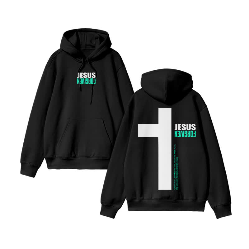 Unisex 100% Cotton Jesus Forfiven Design Print Hoodie - Black - US16-18(2XL) - image 1