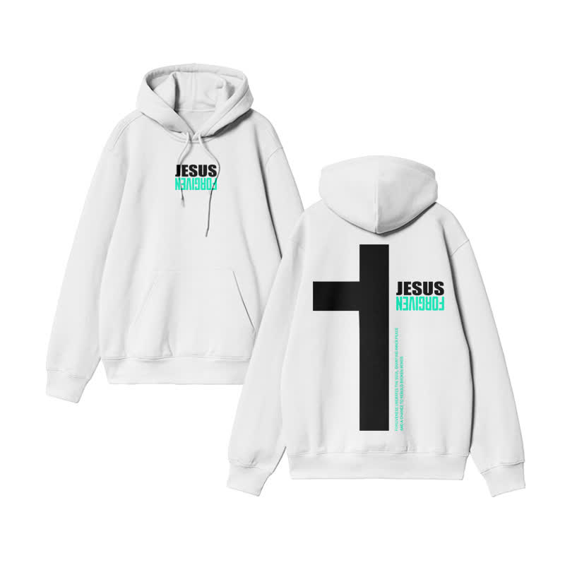 Unisex 100% Cotton Jesus Forfiven Design Print Hoodie - White - US16-18(2XL) - image 2