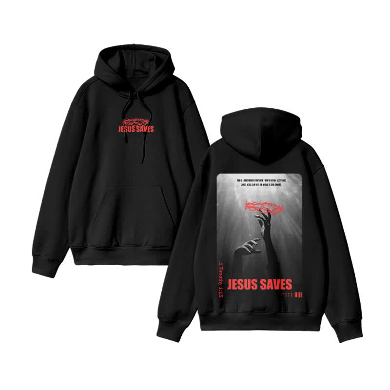 Unisex 100% Cotton Jesus Saves Design Print Hoodie - Black - US16-18(2XL) - image 2