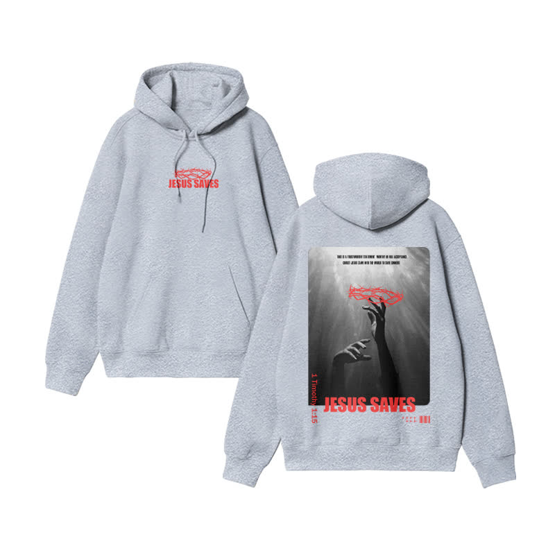 Unisex 100% Cotton Jesus Saves Design Print Hoodie - Grey - US16-18(2XL) - image 3