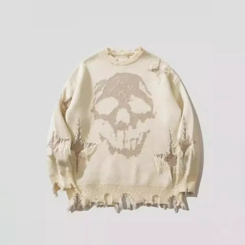 Fashionable Skull Halloween Ripped Sweater - Beige - US20-22(3XL) - image 4