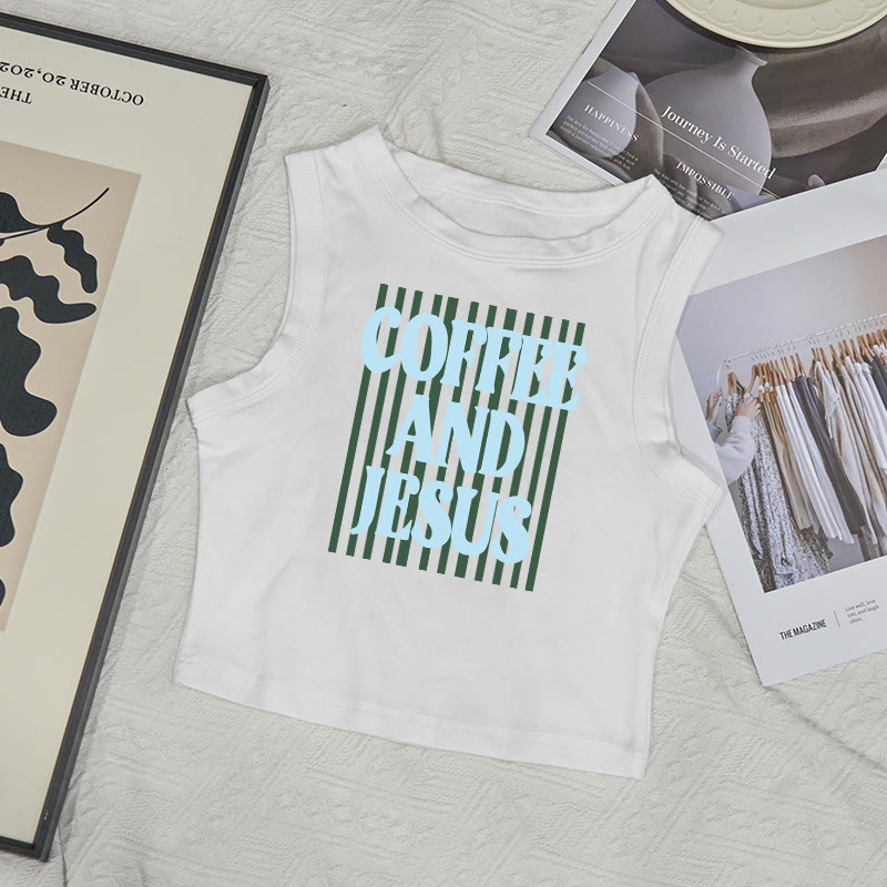 100% Cotton Coffee And Jesus Print Sleeveless Tank Top - White - US12(L) - image 4