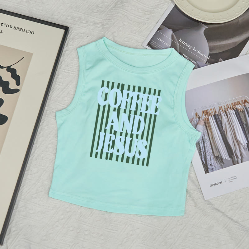 100% Cotton Coffee And Jesus Print Sleeveless Tank Top - Mint - US12(L) - image 3
