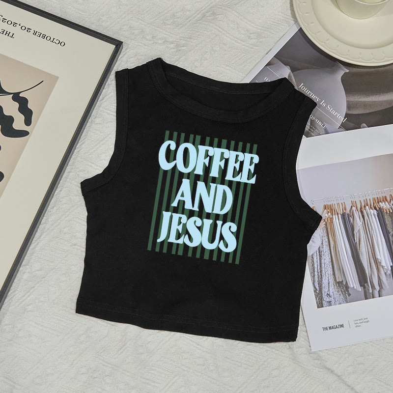 100% Cotton Coffee And Jesus Print Sleeveless Tank Top - Black - US12(L) - image 2