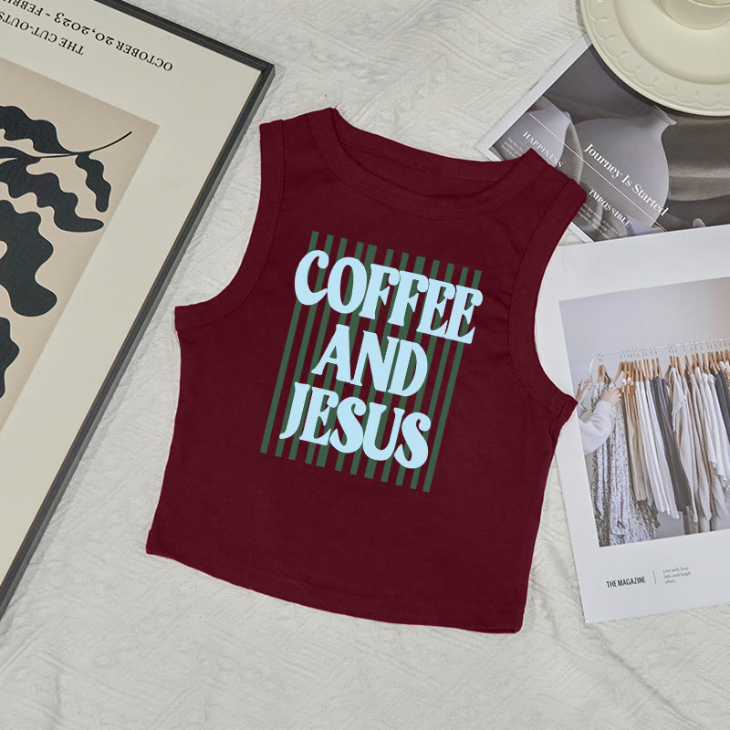 100% Cotton Coffee And Jesus Print Sleeveless Tank Top - Wine - US12(L) - image 1