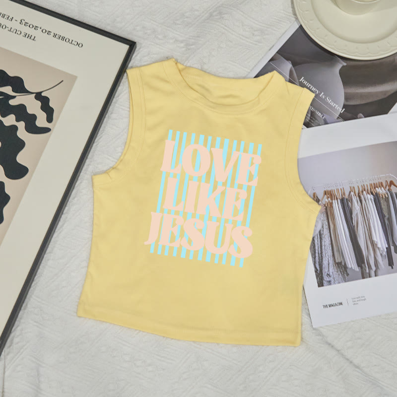 100% Cotton Love Like Jesus Print Sleeveless Tank Top - Yellow - US12(L) - image 2
