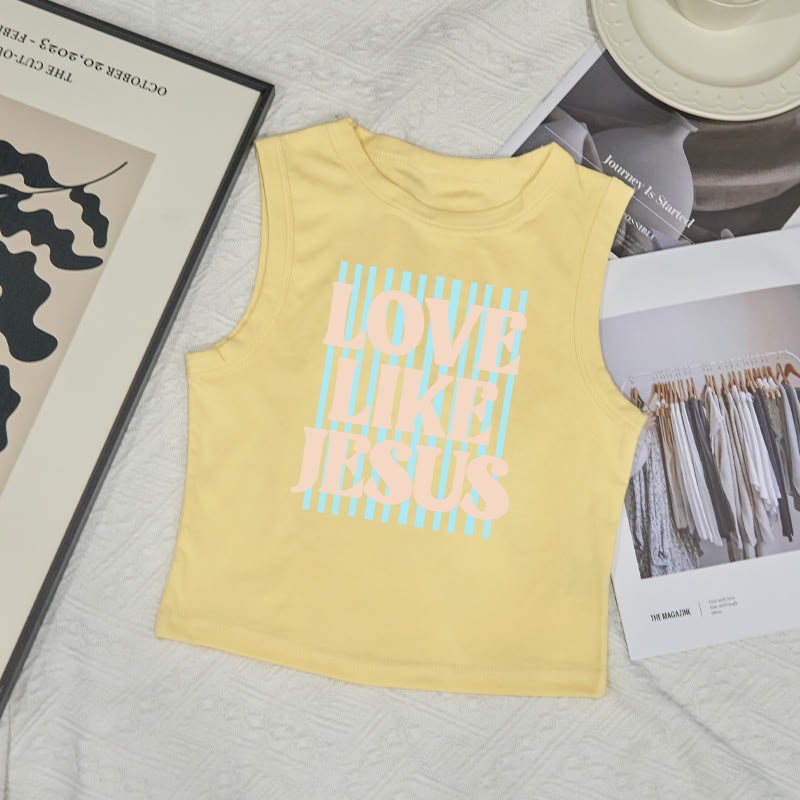 100% Cotton Love Like Jesus Print Sleeveless Tank Top - Yellow - US12(L) - image 2