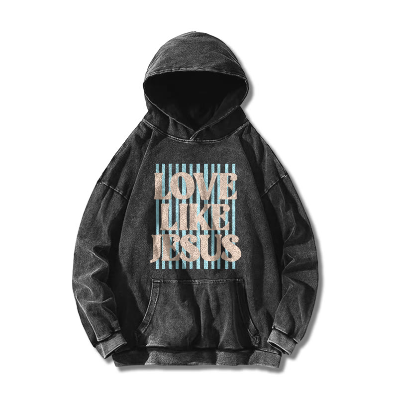 Unisex 100% Cotton Love Like Jesus Printed Washed Hoodie  - Black - US16-18(2XL) - image 1