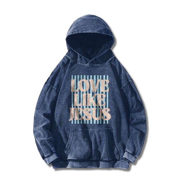 Unisex 100% Cotton Love Like Jesus Printed Washed Hoodie  - Blue - US16-18(2XL) - image 3
