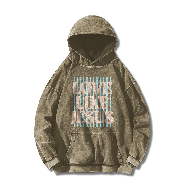 Unisex 100% Cotton Love Like Jesus Printed Washed Hoodie  - Khaki - US16-18(2XL) - image 2