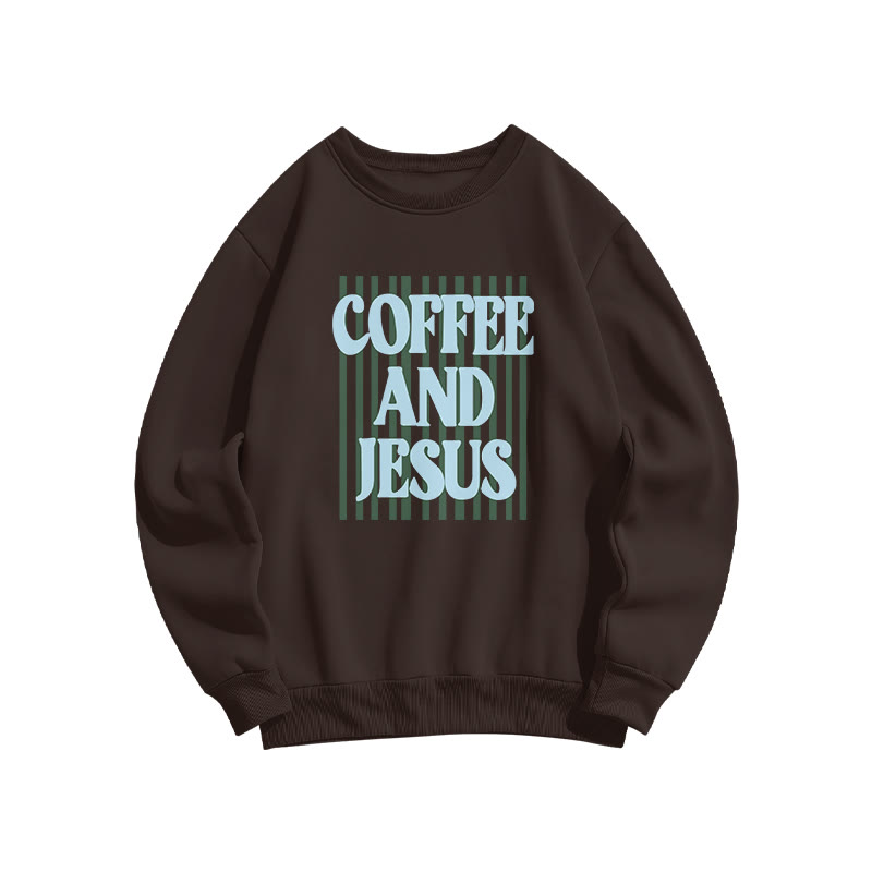 Unisex 100% Cotton Coffee And Jesus Print Sweatshirt - Coffee - US16-18(2XL) - image 1