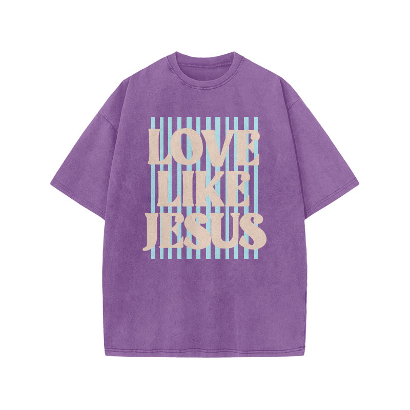 Unisex 100% Cotton Love Like Jesus print Acid Washed T-shirt - Purple - US20-22(3XL) - image 3