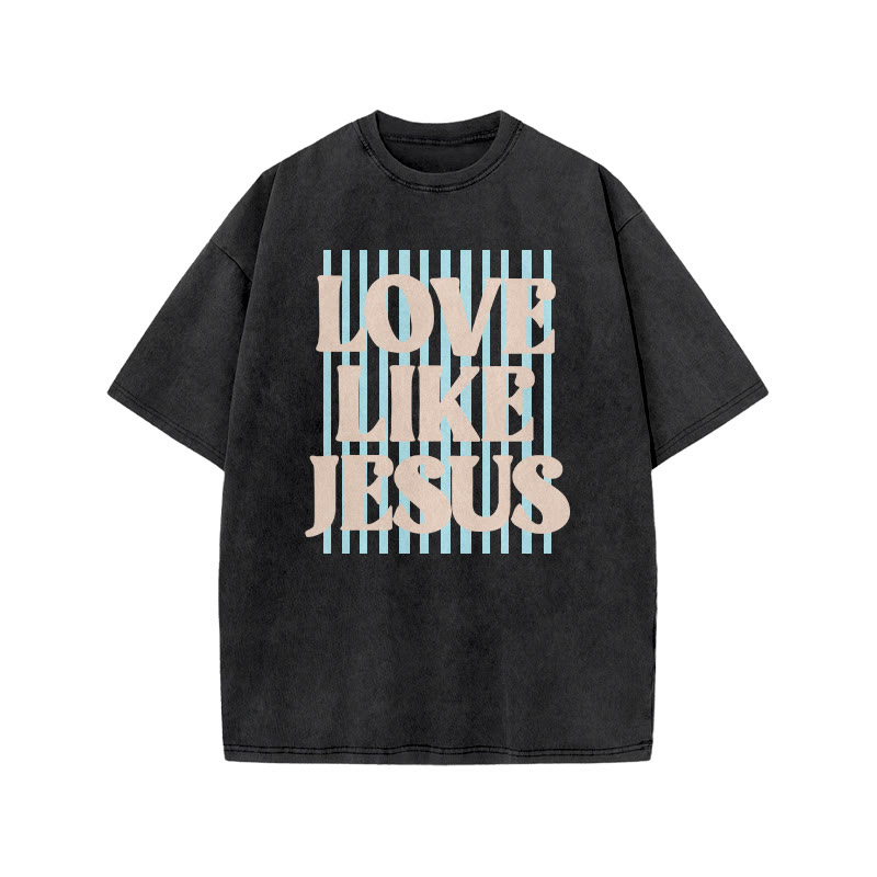 Unisex 100% Cotton Love Like Jesus print Acid Washed T-shirt - Black - US20-22(3XL) - image 2