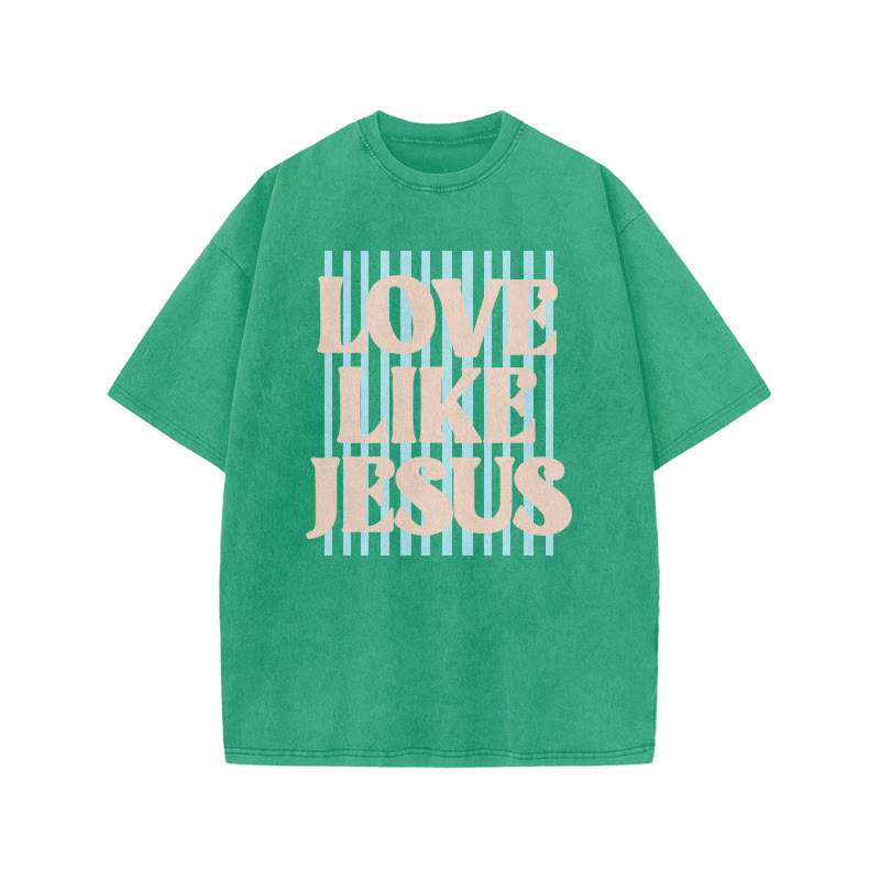 Unisex 100% Cotton Love Like Jesus print Acid Washed T-shirt - Green - US20-22(3XL) - image 1