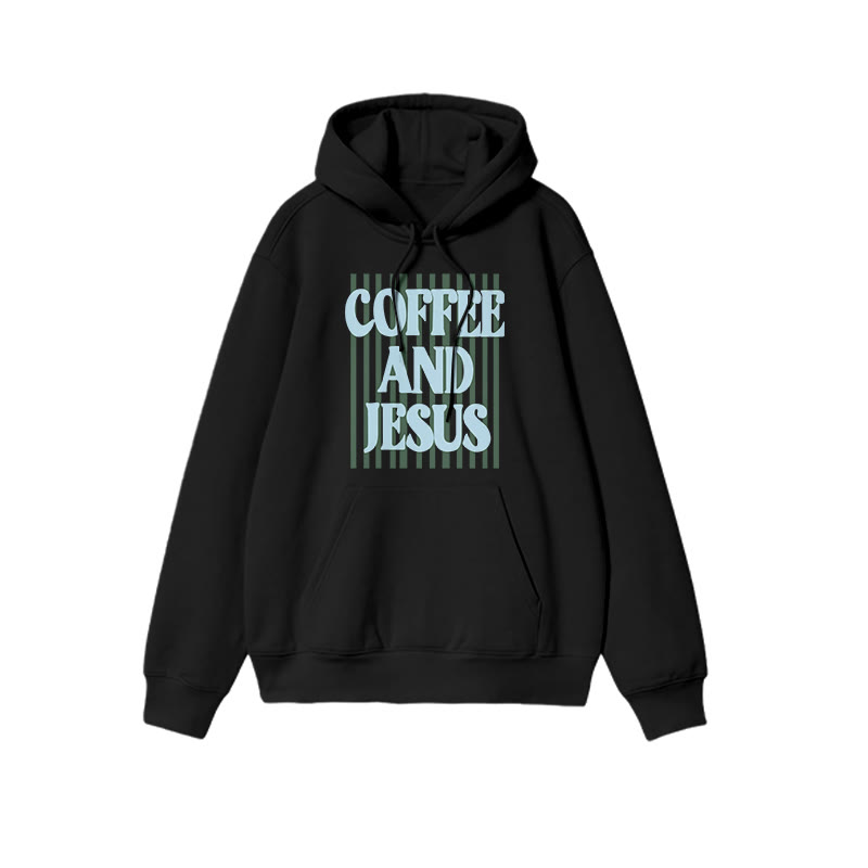 Unisex 100% Cotton Coffee And Jesus Print Hoodie - Black - US16-18(2XL) - image 3