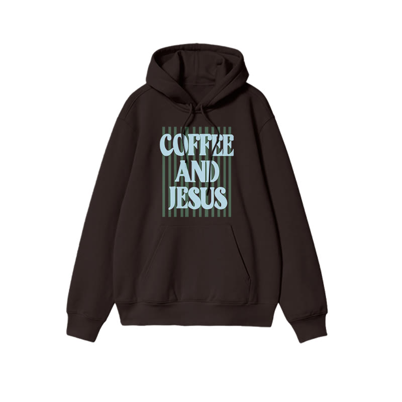 Unisex 100% Cotton Coffee And Jesus Print Hoodie - Coffee - US16-18(2XL) - image 1