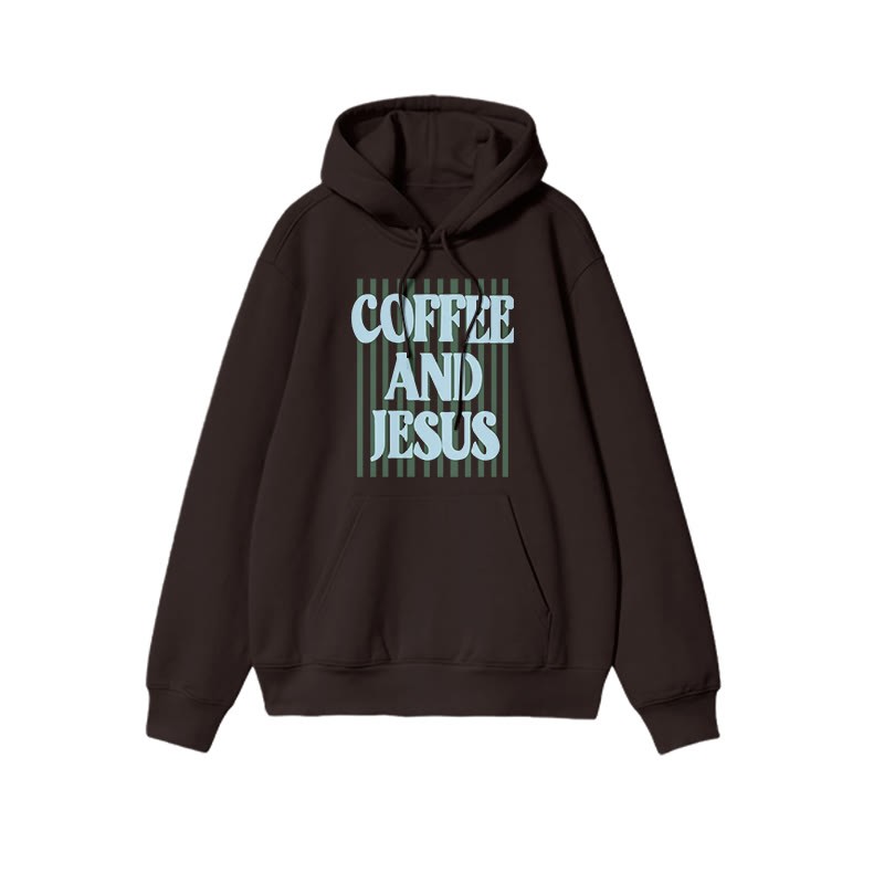 Unisex 100% Cotton Coffee And Jesus Print Hoodie - Coffee - US16-18(2XL) - image 1