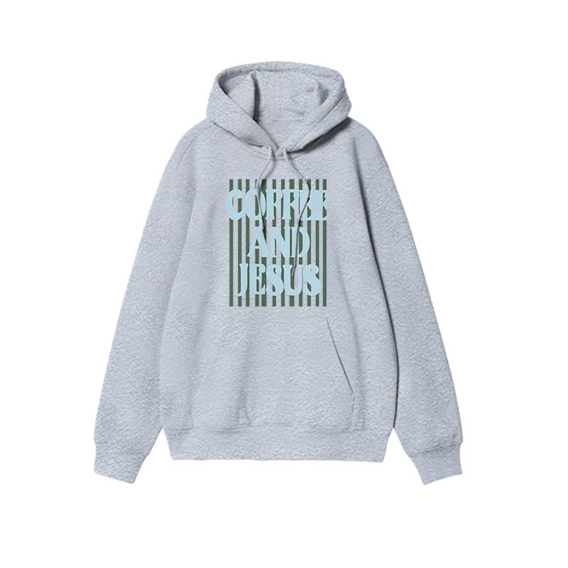 Unisex 100% Cotton Coffee And Jesus Print Hoodie - Grey - US16-18(2XL) - image 8