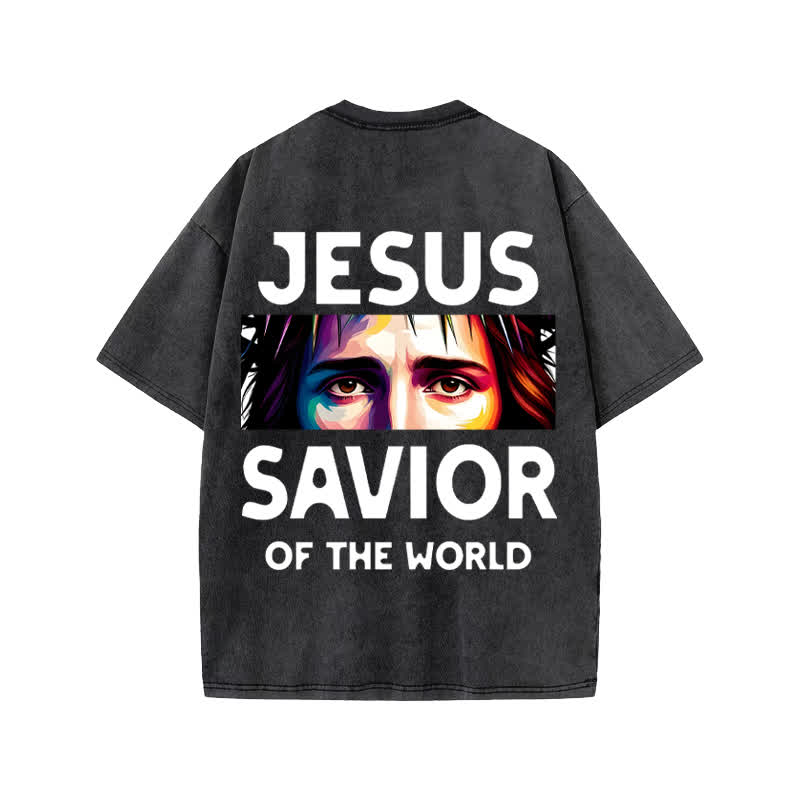 Unisex 100% Cotton Jesus Savior Print Acid Washed T-shirt - image 1