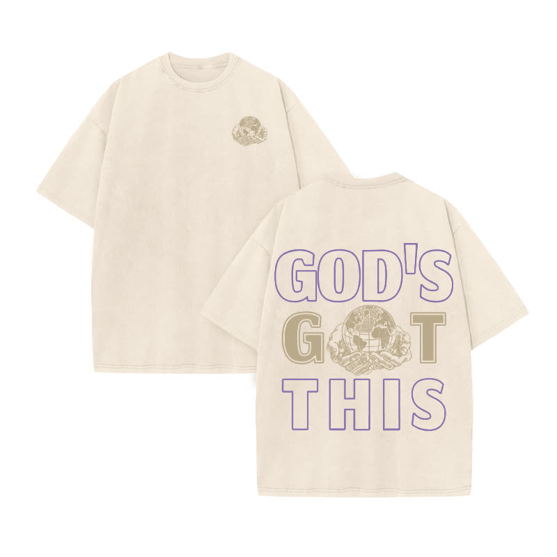 Unisex 100% Cotton God's Got This Print Acid Washed T-shirt - Beige - US20-22(3XL) - image 3