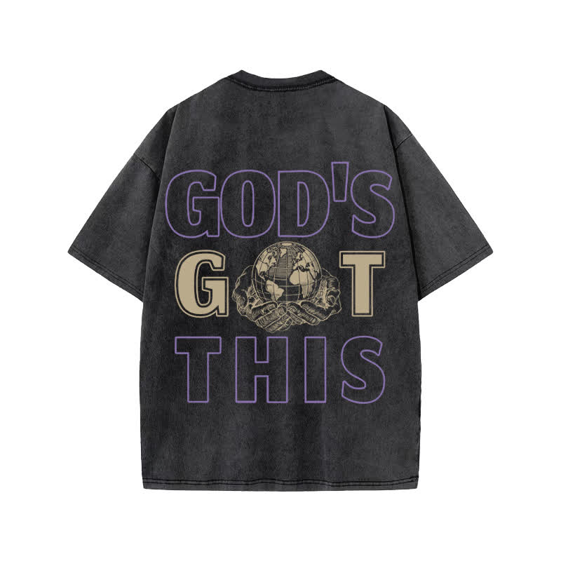 Unisex 100% Cotton God's Got This Print Acid Washed T-shirt - image 1
