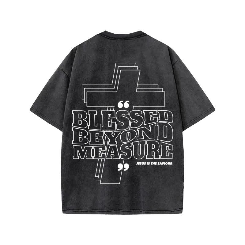 Unisex 100% Cotton Blessed Beyond Measure Print Acid Washed T-shirt - image 1