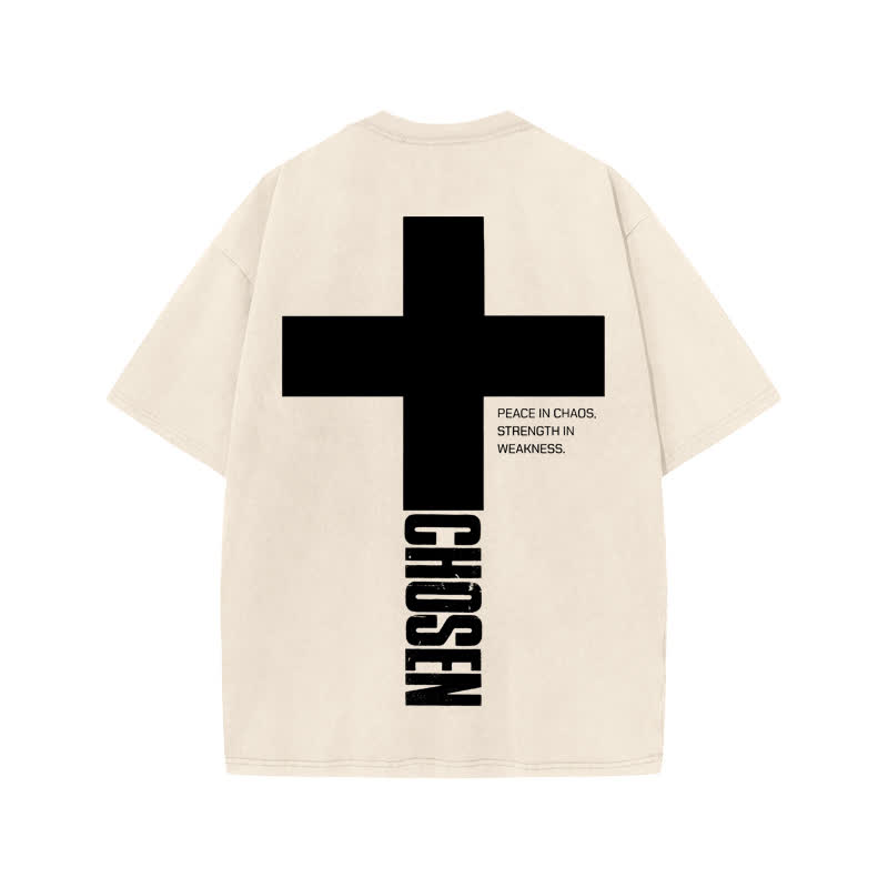 Unisex 100% Cotton Jesus Chosen Print Acid Washed T-shirt - Beige - US20-22(3XL) - image 2