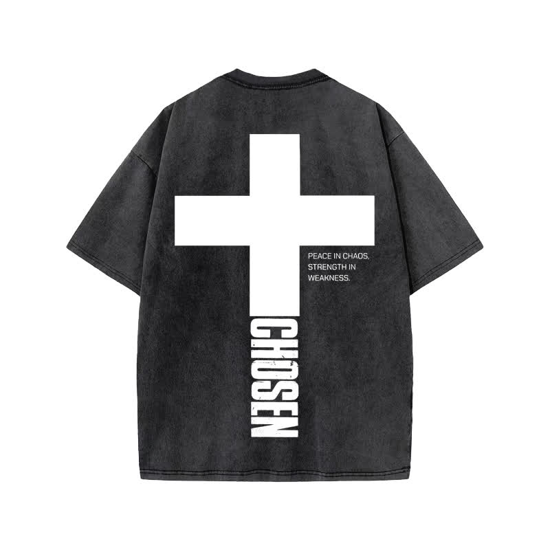 Unisex 100% Cotton Jesus Chosen Print Acid Washed T-shirt - Black - US20-22(3XL) - image 1