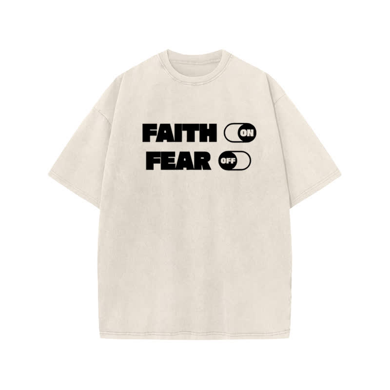 Unisex 100% Cotton Faith Switch Print Acid Washed T-shirt - Beige - US20-22(3XL) - image 2