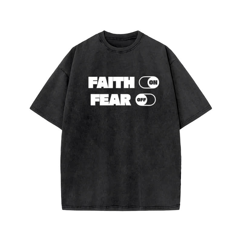 Unisex 100% Cotton Faith Switch Print Acid Washed T-shirt - Black - US20-22(3XL) - image 1
