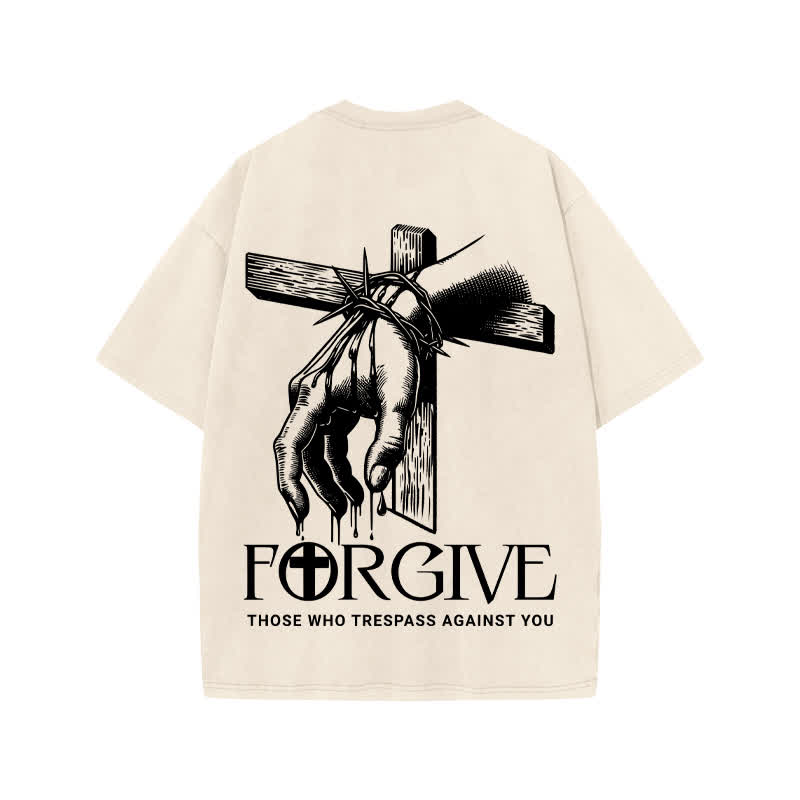 Unisex 100% Cotton Forgive Print Acid Washed T-shirt - image 1