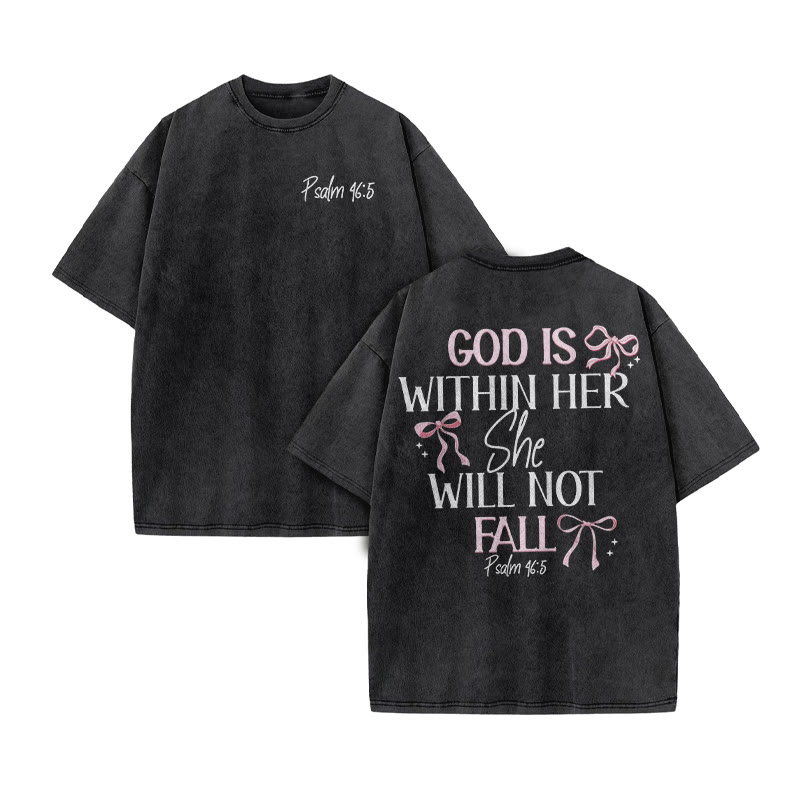 Unisex 100% Cotton Godd Is Within Her She Will Not Fall Print Acid Washed T-shirt - Black - US20-22(3XL) - image 2