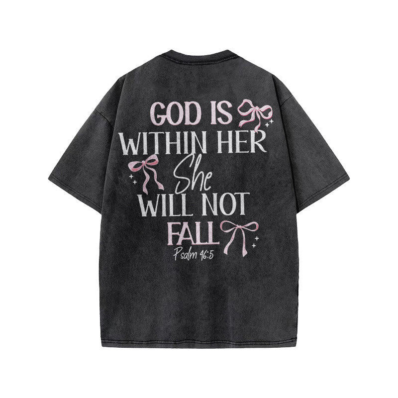 Unisex 100% Cotton Godd Is Within Her She Will Not Fall Print Acid Washed T-shirt - image 1