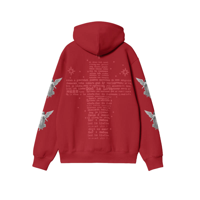 Unisex 100% Cotton God Is Love Angels Print Hoodie - Red - US16-18(2XL) - image 2
