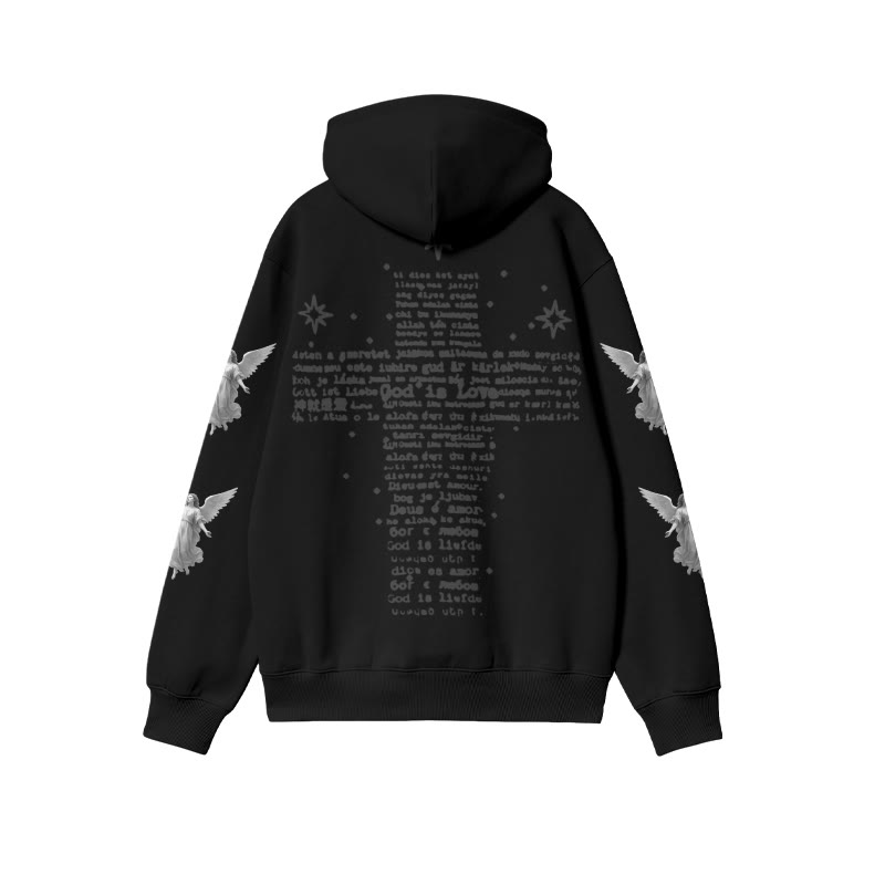 Unisex 100% Cotton God Is Love Angels Print Hoodie - Black - US16-18(2XL) - image 1