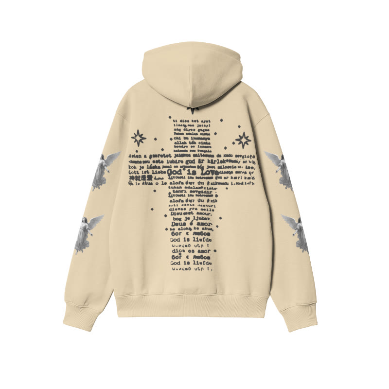 Unisex 100% Cotton God Is Love Angels Print Hoodie - Apricot - US16-18(2XL) - image 5