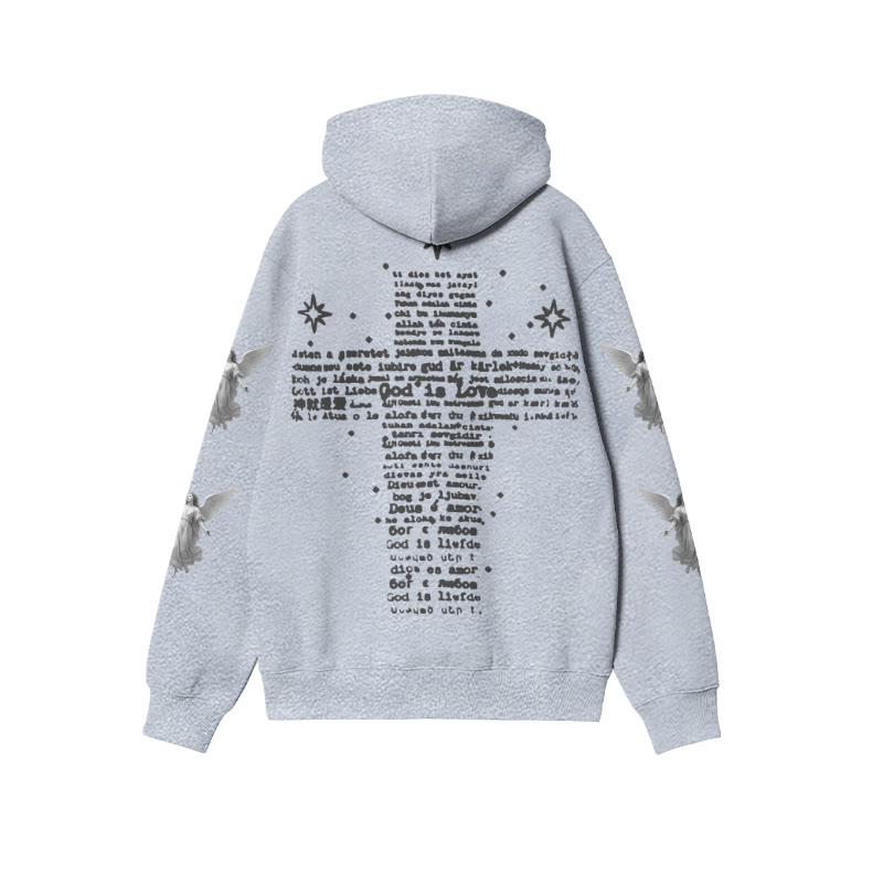 Unisex 100% Cotton God Is Love Angels Print Hoodie - Grey - US16-18(2XL) - image 4