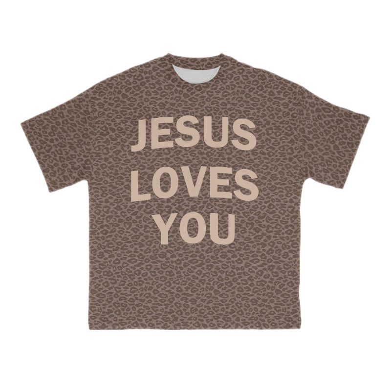 Unisex Jesus Loves You Leopard Print T-shirt - Brown - 8XL - image 1
