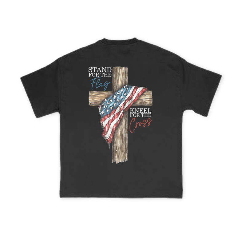 Unisex 100% Cotton Stand For The Flag Kneel For The Cross Print T-shirt - image 1