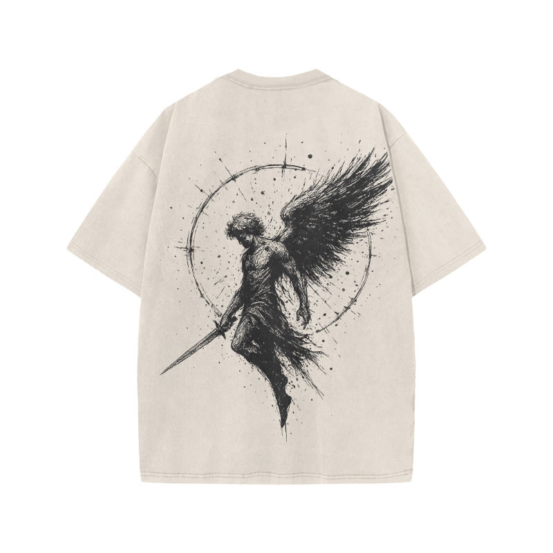 Unisex 100% Cotton Archangel Michael Print Acid Washed T-shirt - image 1