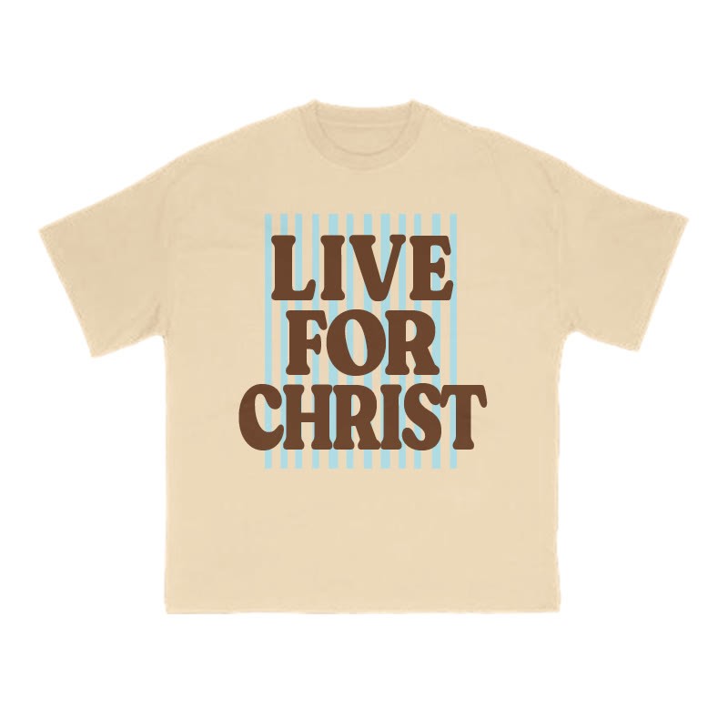 Unisex 100% Cotton Live For Christ Stripes Print T-shirt - Apricot - US16-18(2XL) - image 2