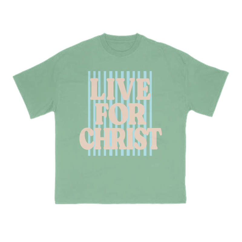 Unisex 100% Cotton Live For Christ Stripes Print T-shirt - Green - US16-18(2XL) - image 1