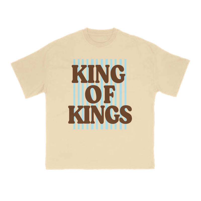 Unisex 100% Cotton King Of Kings Stripes Print T-shirt - Apricot - US16-18(2XL) - image 2