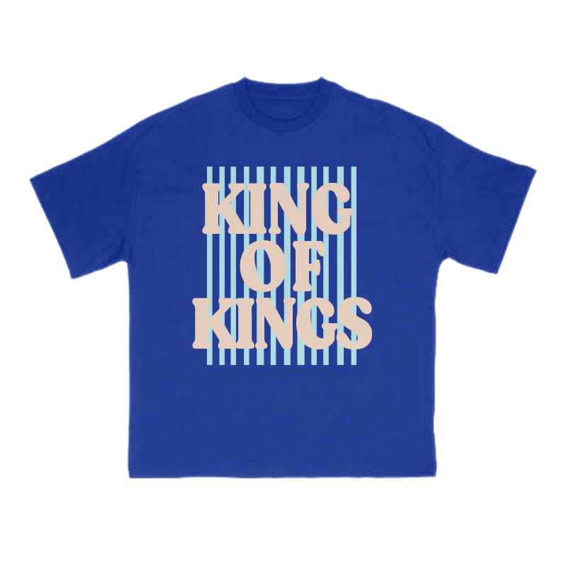 Unisex 100% Cotton King Of Kings Stripes Print T-shirt - Blue - US16-18(2XL) - image 1