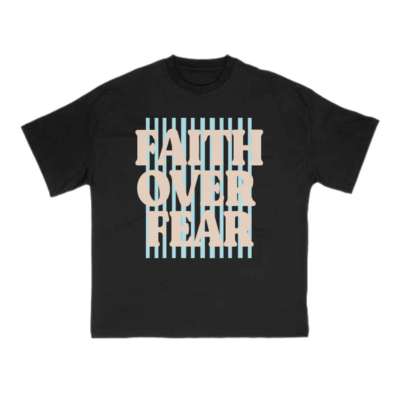 Unisex 100% Cotton Faith Over Fear Stripes Print T-shirt - Black - US16-18(2XL) - image 2