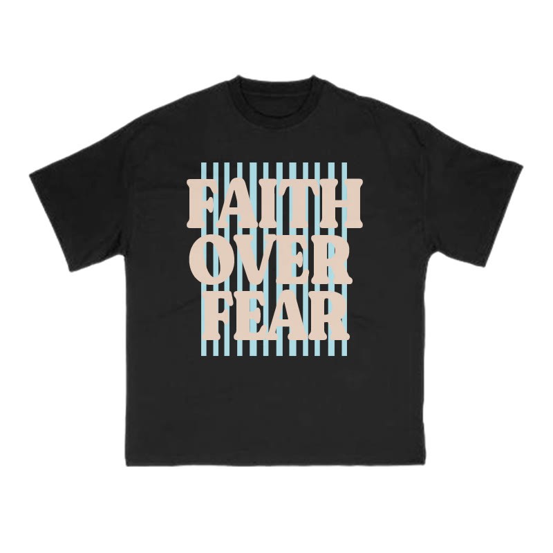 Unisex 100% Cotton Faith Over Fear Stripes Print T-shirt - Black - US16-18(2XL) - image 2