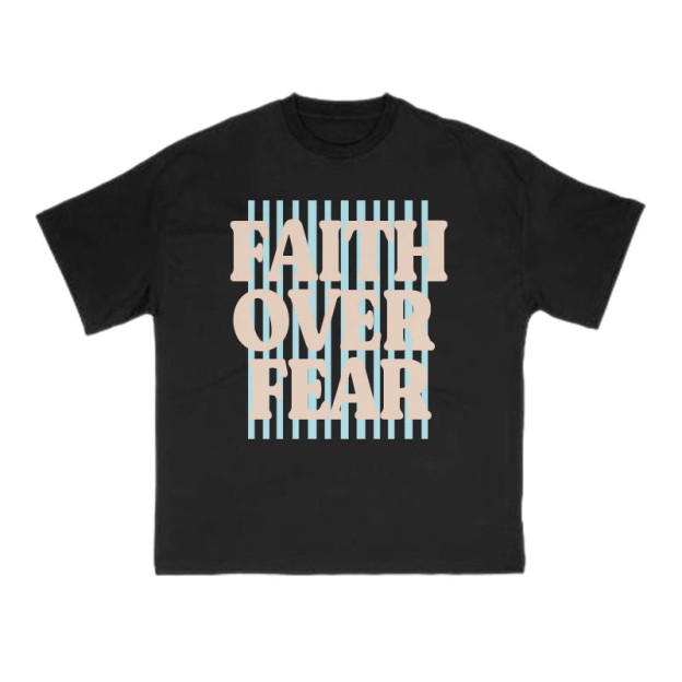 Unisex 100% Cotton Faith Over Fear Stripes Print T-shirt - Black - US16-18(2XL) - image 2
