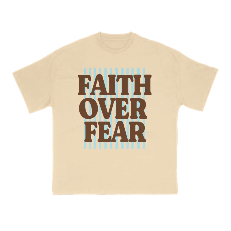 Unisex 100% Cotton Faith Over Fear Stripes Print T-shirt - Apricot - US16-18(2XL) - image 1